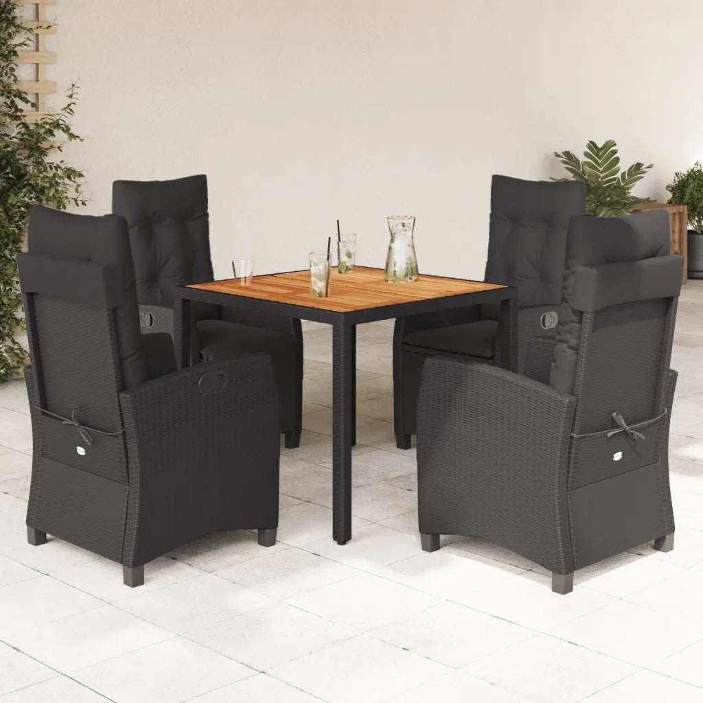 Set da Pranzo da Giardino 5 pz Nero con Cuscini in Polyrattan 3212664
