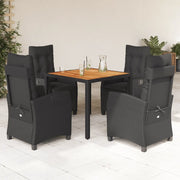 Set da Pranzo da Giardino 5 pz Nero con Cuscini in Polyrattan 3212664