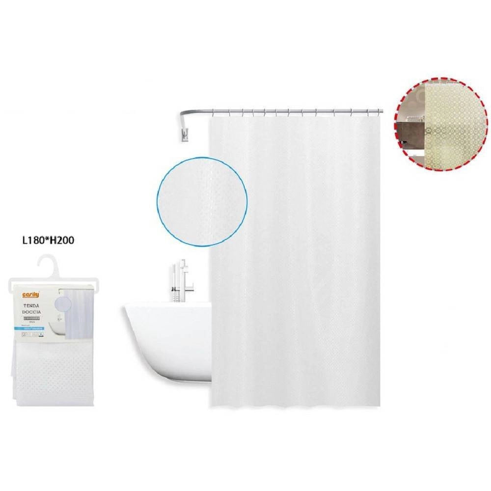 Trade Shop - Tenda Doccia Antimuffa Impermeabile 180x200 Cm Anelli Bianca Texture Rombi 59815 -