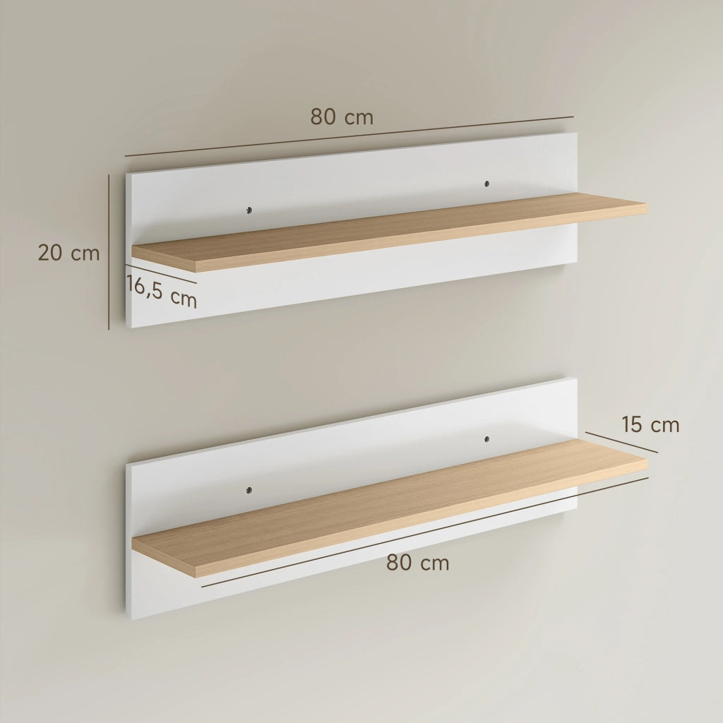 Scaffale a Parete 2 Pezzi ¨C Zephmum ¨C Bianco e Legno Naturale 60x24x
