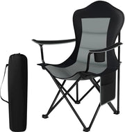 Sedia da campeggio pieghevole sedia leggera pieghevole per esterno sedia da pesca - contenitore per bicchieri tasca laterale - fino a 150 kg sostenibile - campeggio spiaggia giardino terrazza - nero + grigio scuro