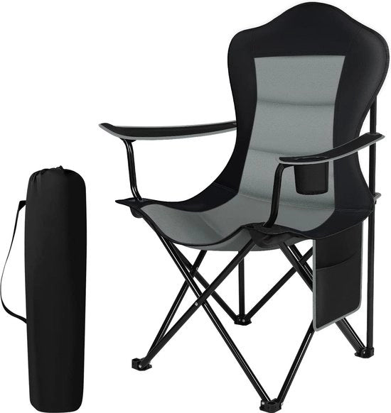 Sedia da campeggio pieghevole sedia leggera pieghevole per esterno sedia da pesca - contenitore per bicchieri tasca laterale - fino a 150 kg sostenibile - campeggio spiaggia giardino terrazza - nero + grigio scuro