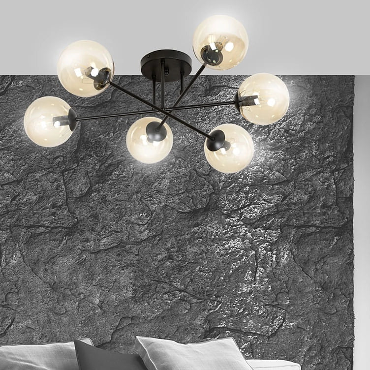Plafoniera Emibig Brendi 6xE14 nera/miele metallo 75 cm