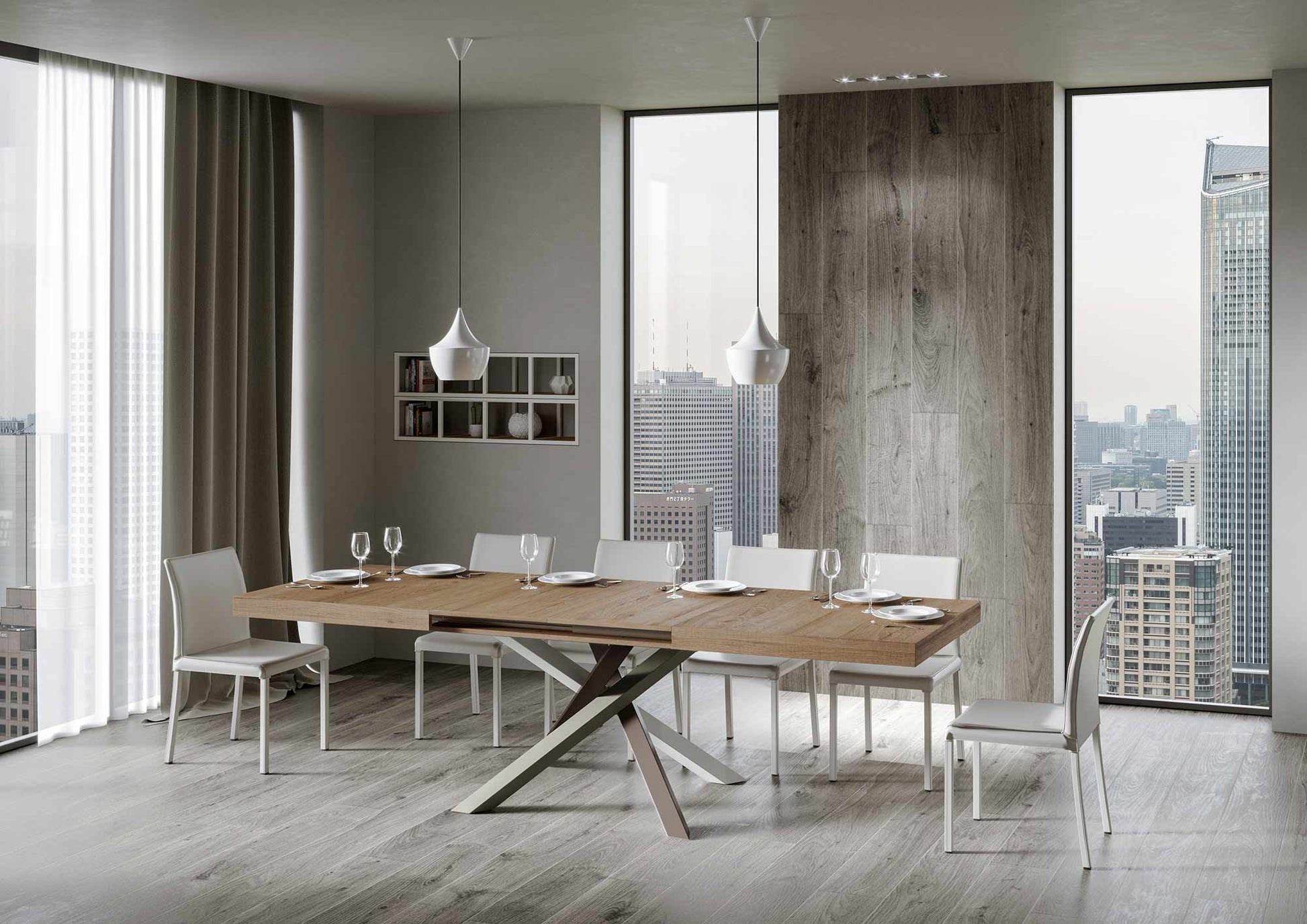 Tavolo Allungabile 120/380x90 cm Volantis Quercia Natura Gambe Multicolore 4/C