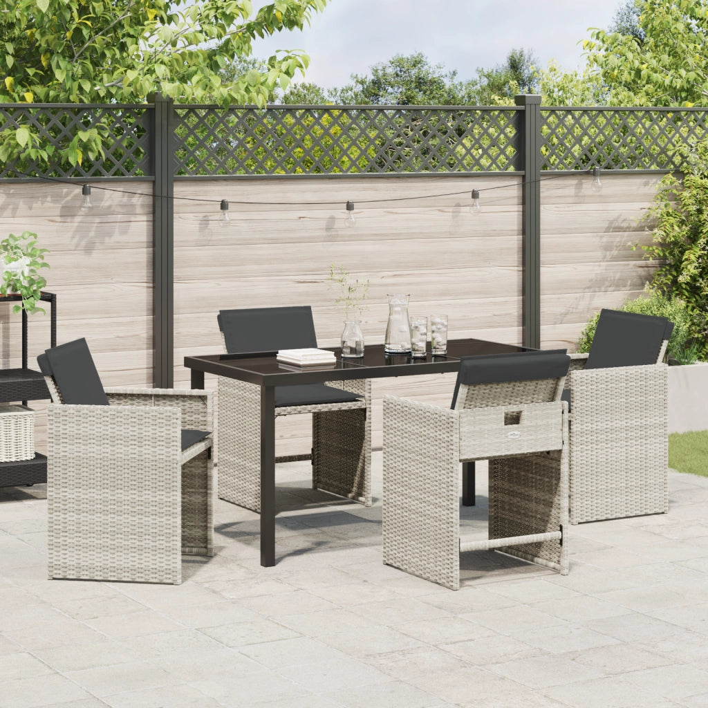 Set da pranzo da giardino 5 pezzi con cuscini grigio chiaro in rattan sintetico