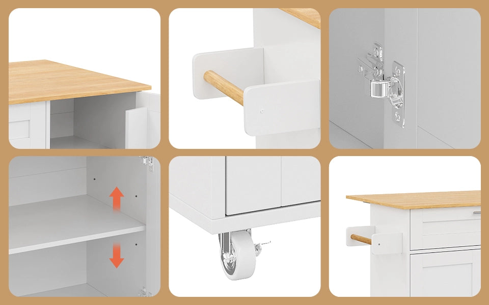 Tavolo da cucina mobile grande - Zephmum- 132.5*44*90cm - Eiche - Piani ripiegabili