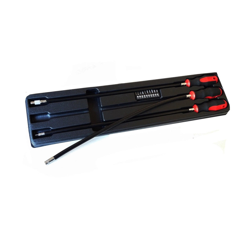 Trade Shop - Set 3 Pz Cacciaviti Extra Lunghi Flessibili Con Innesti Per Auto Officine 500mm -