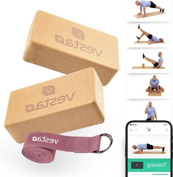 Set di blocchi yoga in kurk naturale da 2 pezzi - accessorio yoga ecosostenibile in kurk