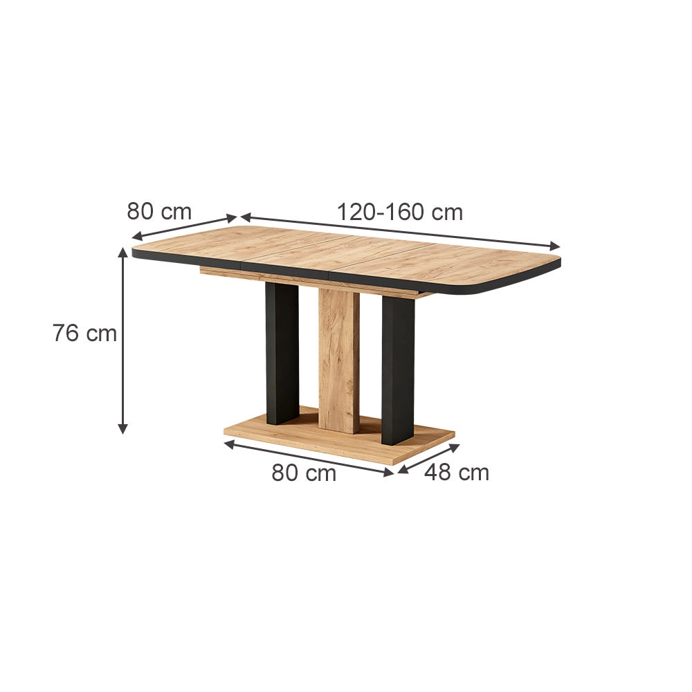 Vicco Tavolo da pranzo Estensibile Rovere nero/oro 120/160 x 80 cm 2 parti