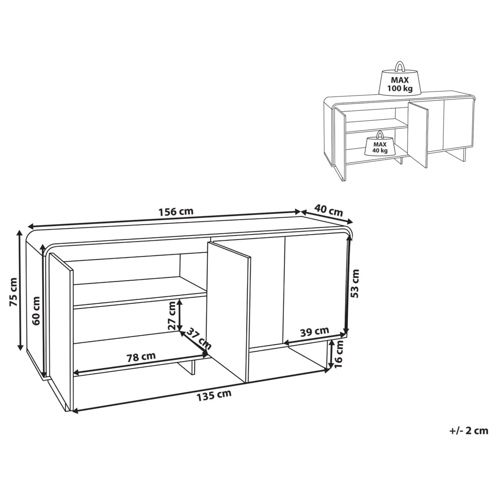 Credenza a 4 ante, marrone chiaro, pannelli in truciolato con rivestimento in carta, per soggiorno