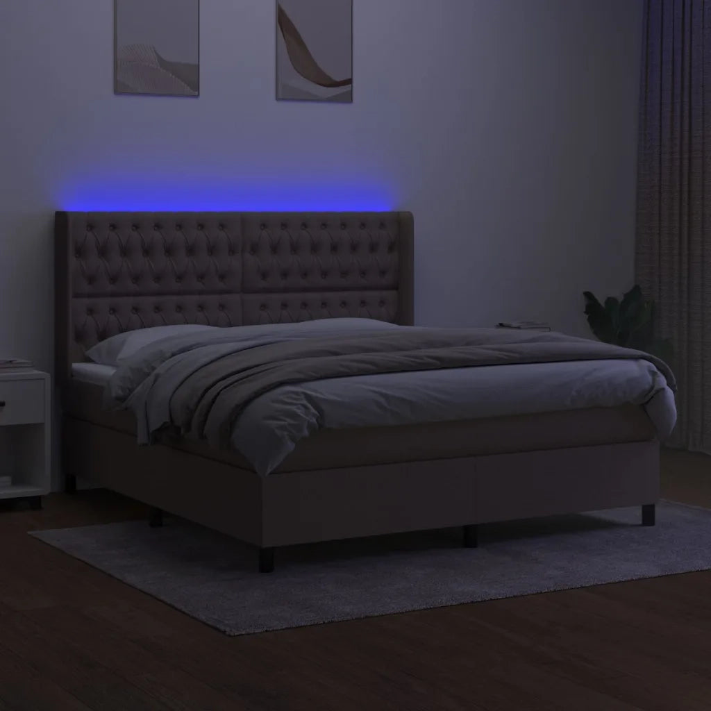 Letto a Molle con Materasso e LED Tortora 160x200 cm in Tessuto 3138569