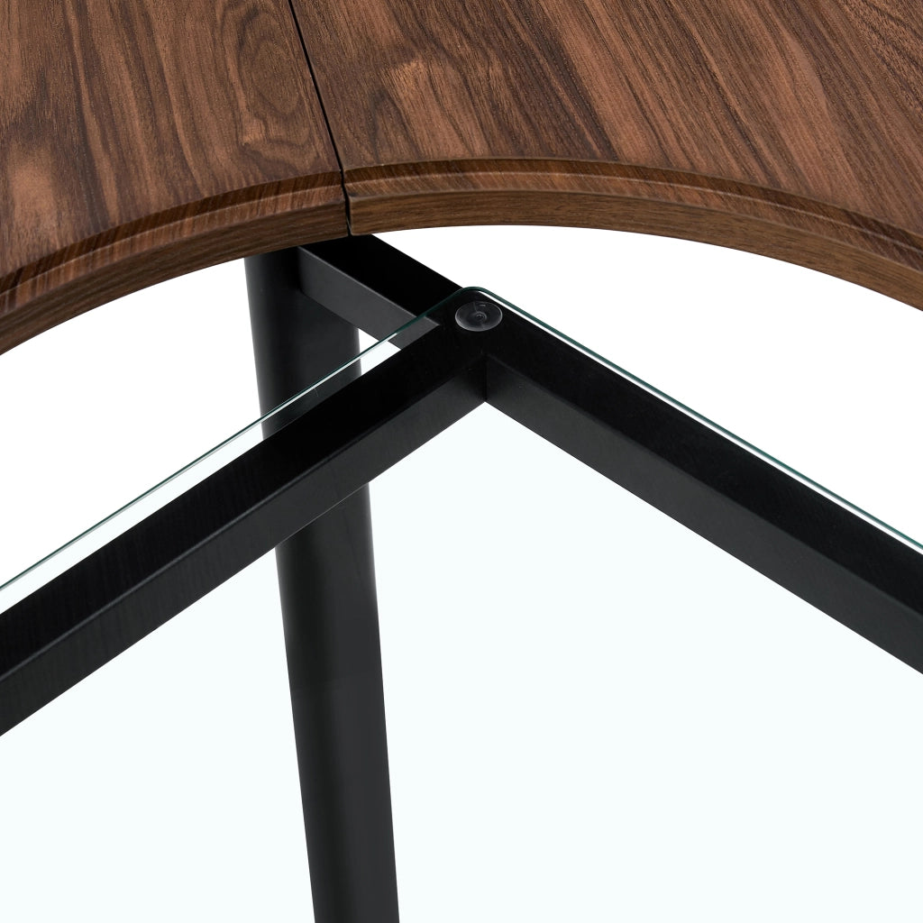 TAVOLO Rondo 100 cm Effetto legno Marrone con inserto in vetro e base in metallo