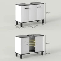 Mobile Sottolavabo Bagno con Armadietto 2 Ante e Ripiano Regolabile, 80x34x60 cm, Bianco Lucido