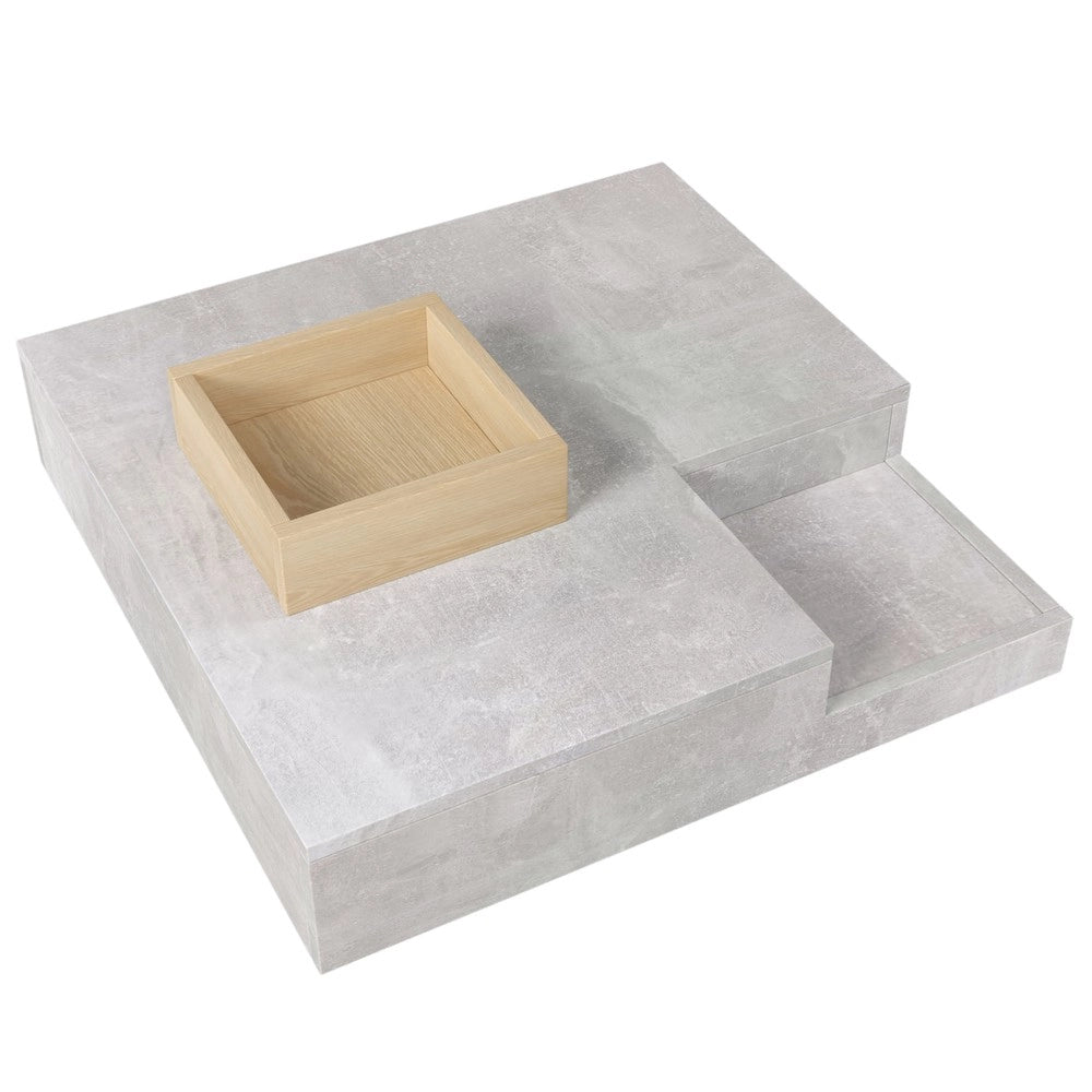 Tavolino da Caff¨¨ con Contenitore ¨C MINIMAL ¨C Effetto Cemento e Legno, 72x72x30 cm
