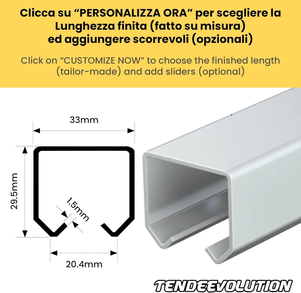 Binario Monorotaia MR3 in Ferro Zincato, Lunghezza 200cm con 5 Scorrevoli Inclusi - Ideale per Teli PVC, Tettoie, Gazebi, Pergole, Capanni