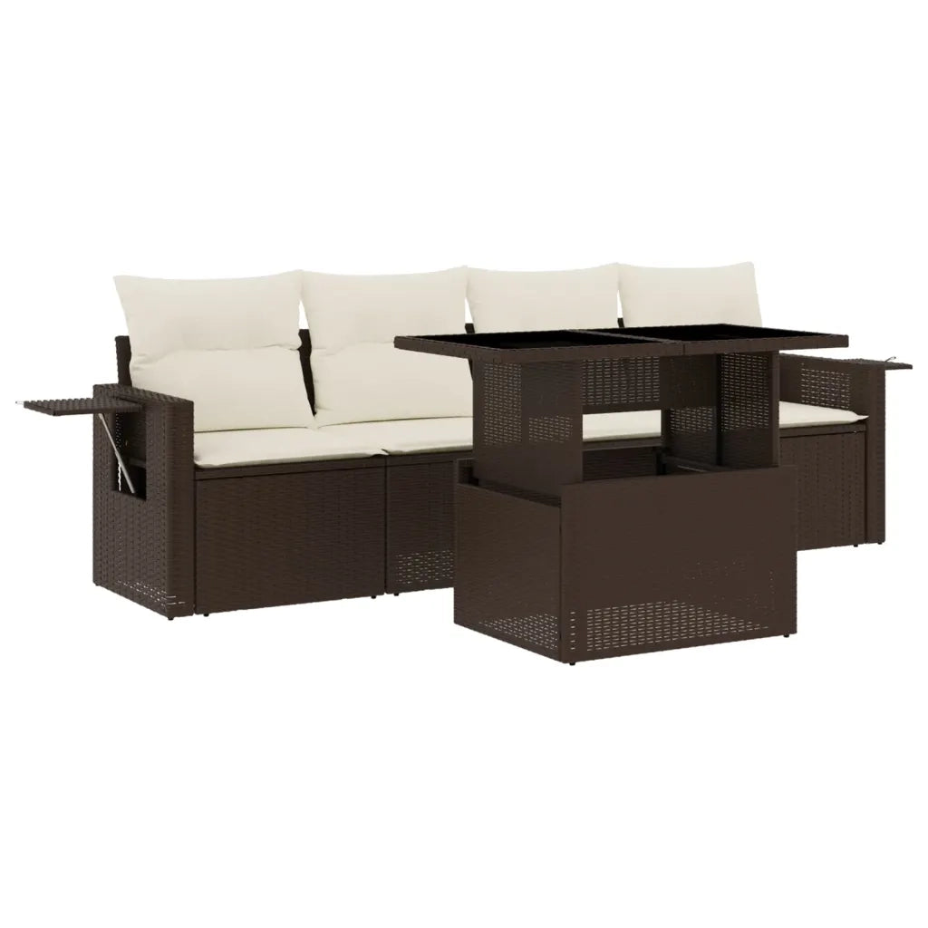 Set Divano da Giardino 5 pz con Cuscini Marrone in Polyrattan 3267733