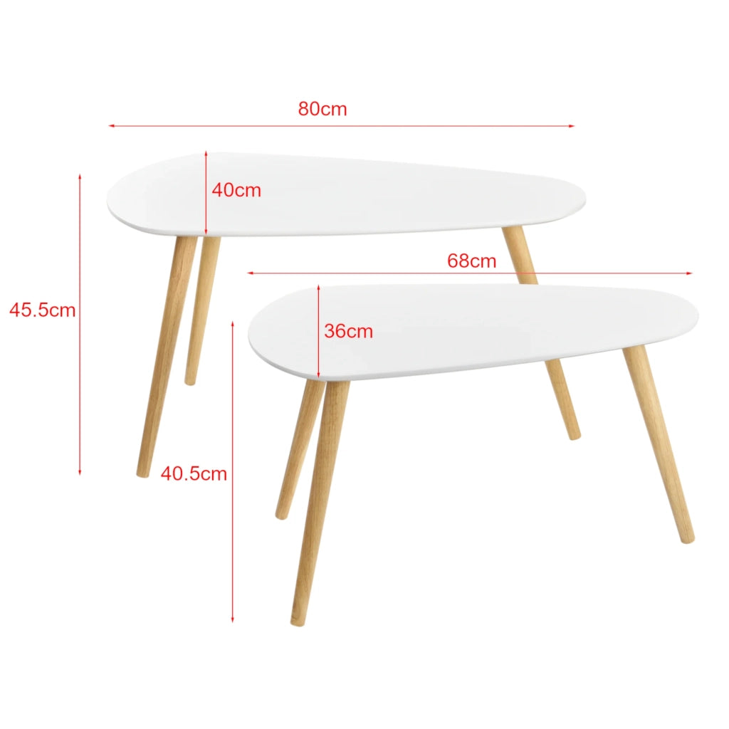 Set di 2 tavolini da caffè di diverse dimensioni design per soggiorno MDF pino 45,5 x 80 x 40 cm e 40,5 x 68 x 36 cm bianco opaco 03_0005777