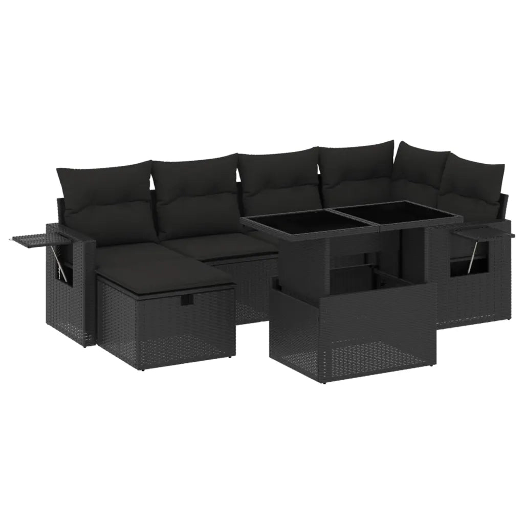 Set Divani da Giardino con Cuscini 7pz Nero Polyrattan