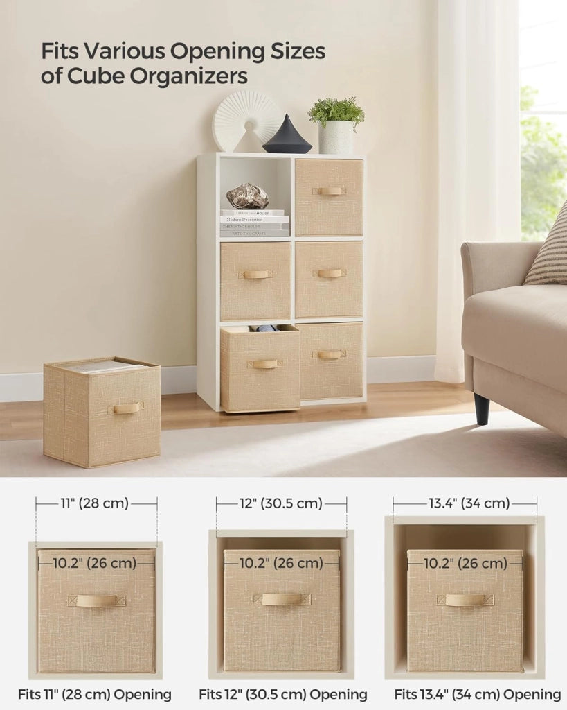 Cubi portaoggetti da 27,9 cm in tessuto non tessuto con doppi manici, set da 6 pezzi, organizer per armadio per scaffali, pieghevoli, per vestiti, beige sabbia UROB26K03