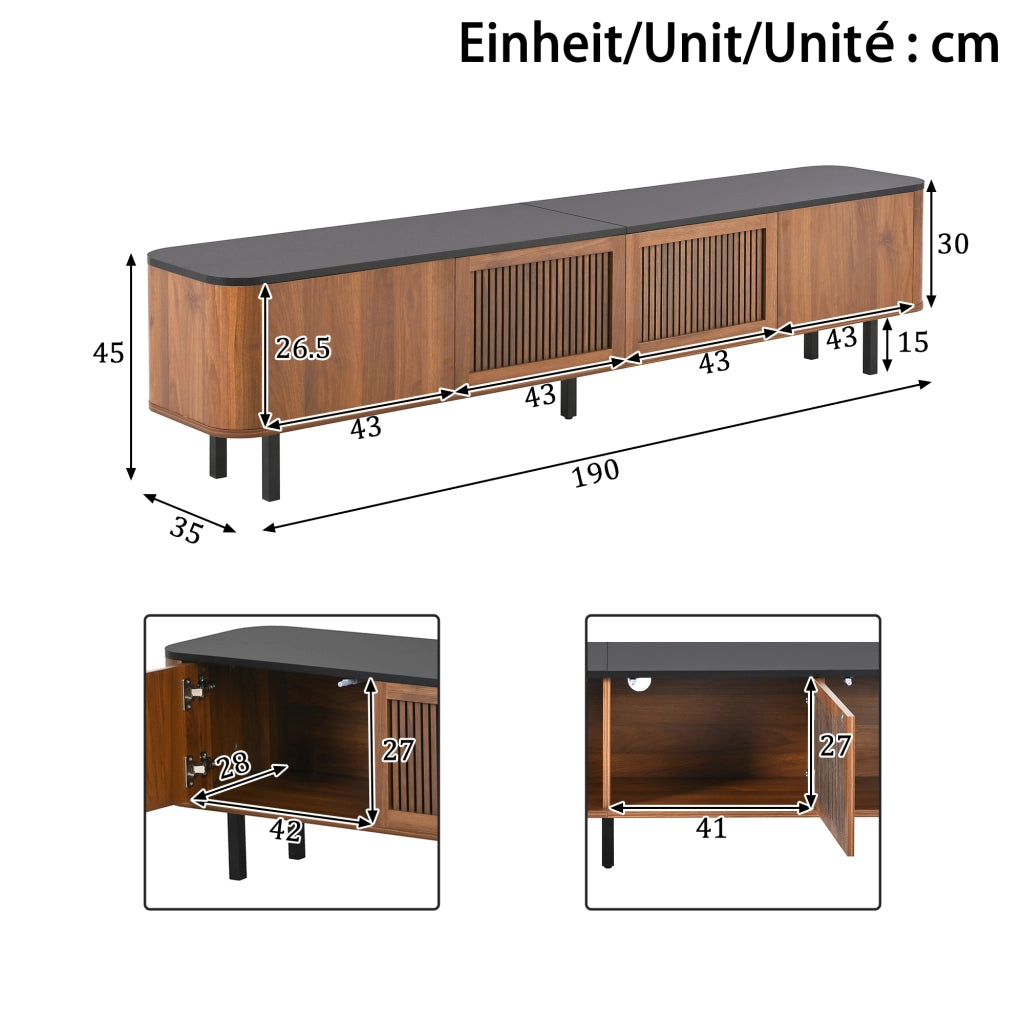 Mobile Porta TV con 2 Ante a Griglia e Vani Aperti; Stile Moderno; per Soggiorno; in MDF e Pannello Truciolare; Noce; 190??35??45 cm