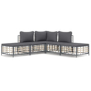 Set Divani da Giardino 5 pz | Set Salotto da Giardino con Cuscini Antracite in Polyrattan