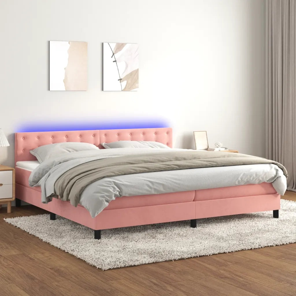 Letto a Molle con Materasso e LED Rosa 200x200 cm in Vellutocod mxl 74943