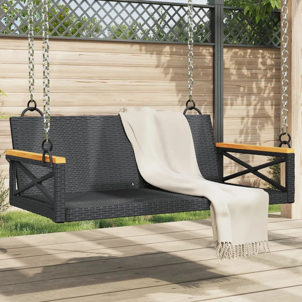 Panca da Giardino | Panchina a Dondolo Nera 109x62x40 cm in Polyrattan