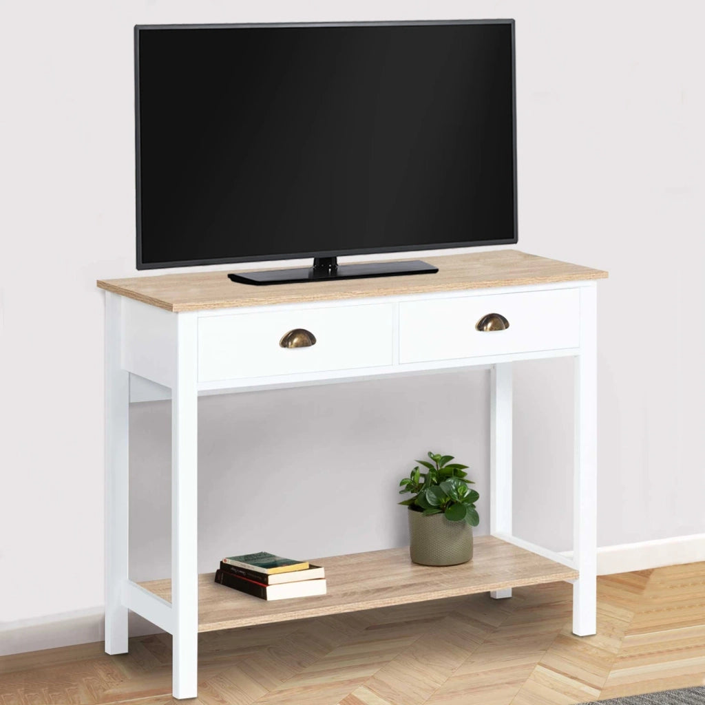IDMarket - Consolle country a 2 cassetti ISIS 1 ripiano legno e bianco