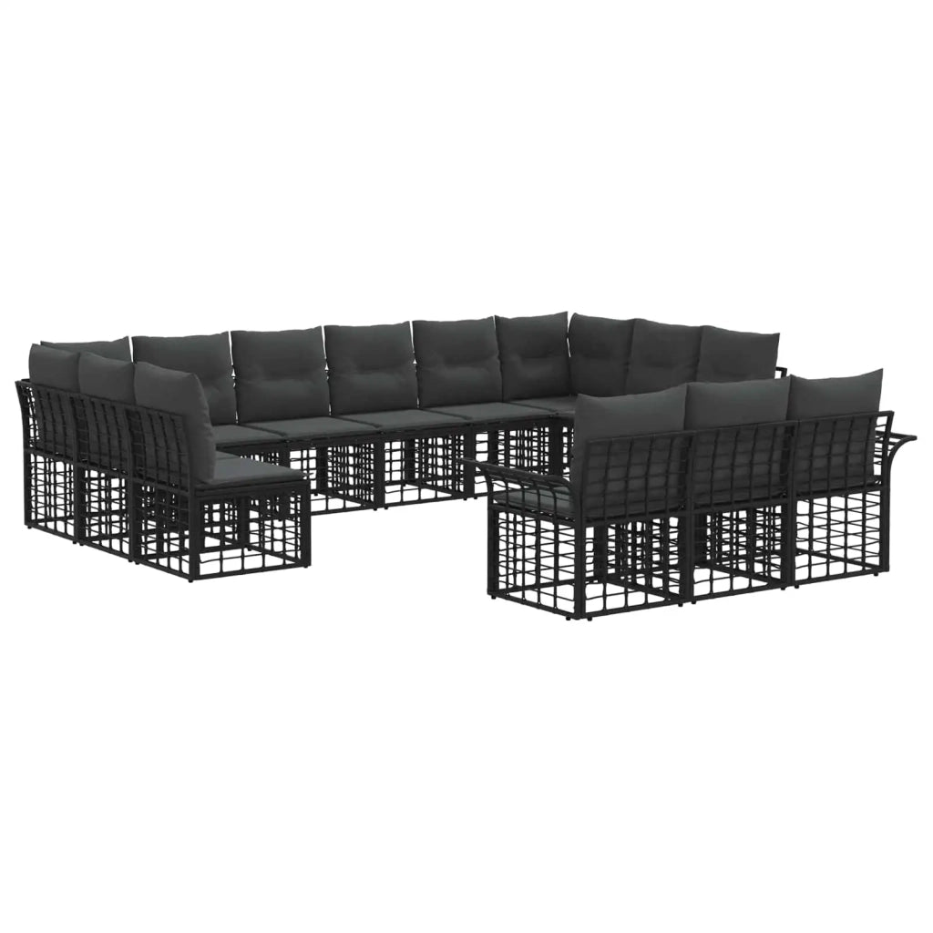 Set di divani da esterno 13 pcs Nero e Grigio scuro Poliestere