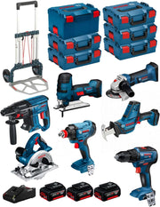 BOSCH Kit 18V BK701 (GST 18 V-LI S + GKS 18 V-LI + GBH 18V-21 + GWS 18-125 V-LI + GSR 18V-55 + GSA 18 V-LI C + GDX 18V-180 + 3 Batterie di 4,0 Ah + Caricabatterie + 5xL-Boxx 136 + L-Box 238 + Caddy)