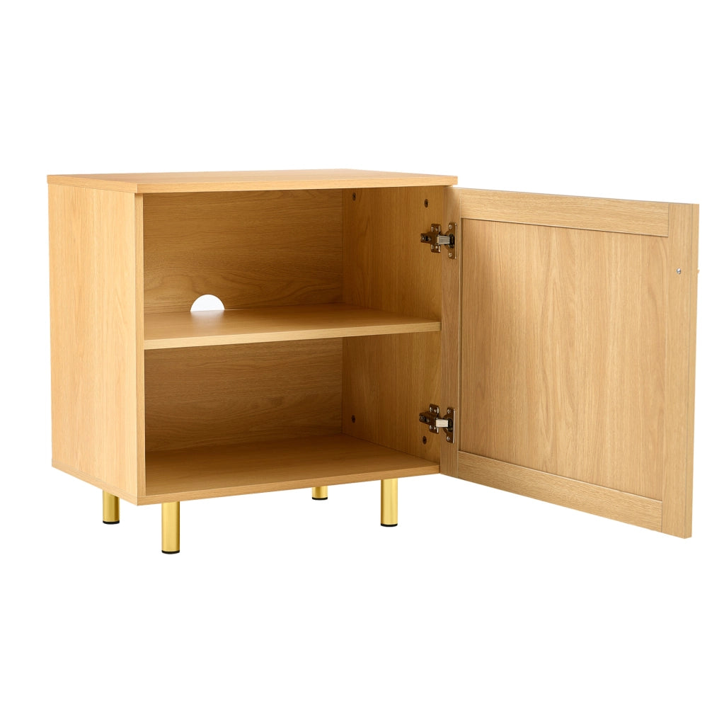 Mobile contenitore a 1 anta in MDF naturale con rattan