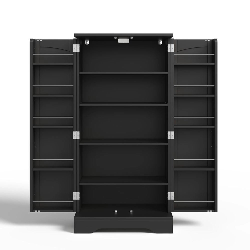 Armadio cucina grande - Xylo - 120x60x40 cm - Nero - Illuminazione LED a sensore, 2 ante, ripiani regolabili