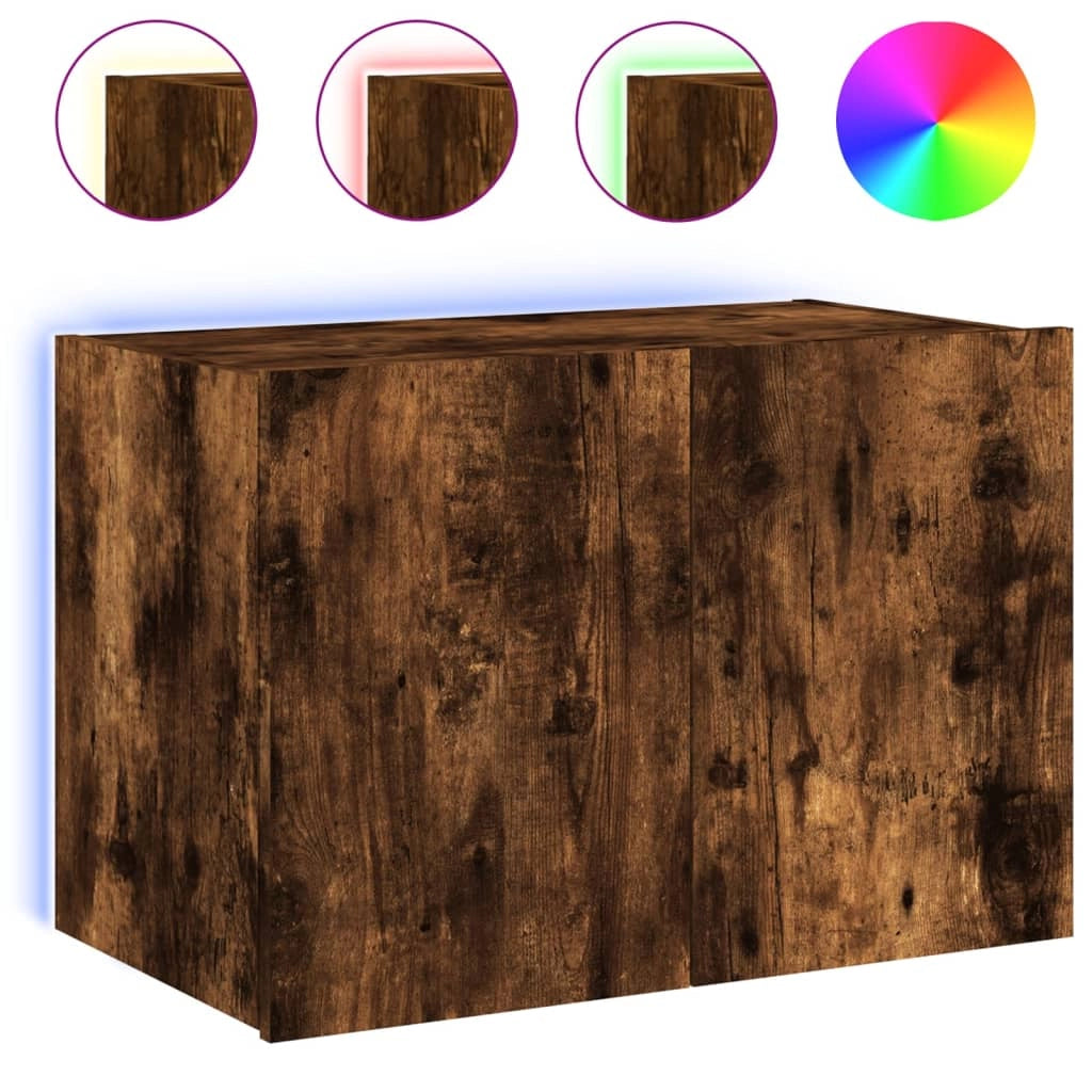 Mobile TV multimediale scaffale TV credenza mobile TV sala da pranzo soggiorno parete attrezzata per camera da letto con luci LED rovere affumicato 60 x 35 x 41 cm marrone 02_0027989