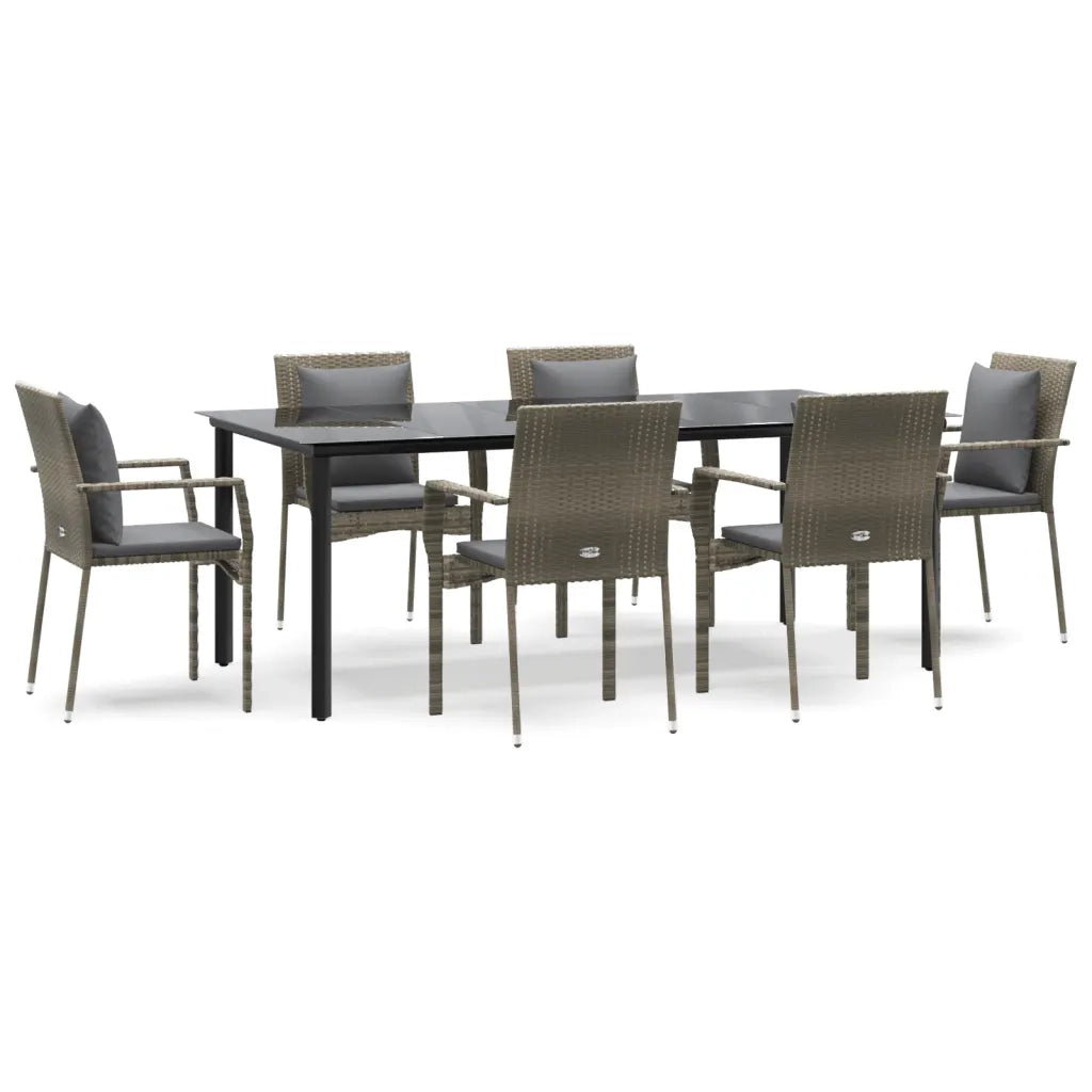 Set da Pranzo Giardino 7pz Nero e Grigio con Cuscini Polyrattan 3185117