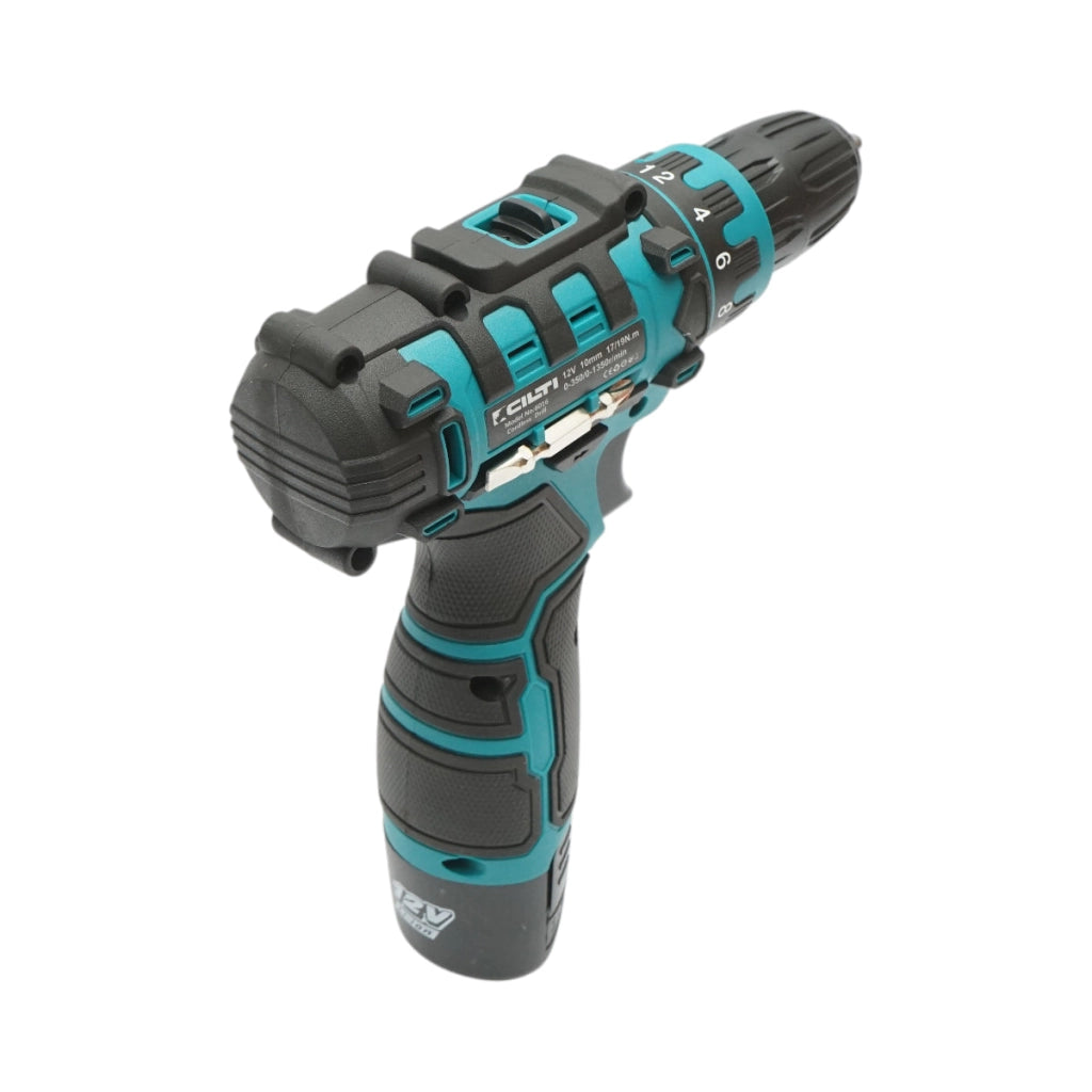 Trapano e avvitatore con 2 batterie al litio 12V/1,5Ah, coppia 17-19Nm