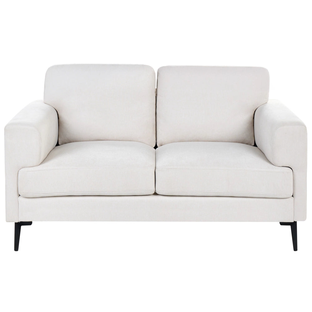 Divano minimalista moderno di metà secolo in tessuto a 2 posti con gambe in metallo rivestite e braccioli beige