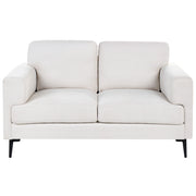 Divano minimalista moderno di metà secolo in tessuto a 2 posti con gambe in metallo rivestite e braccioli beige