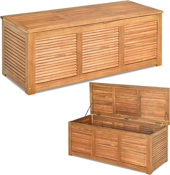 Cassa in Legno per Giardino con Spazio di Ripostiglio e Funzione di Sedia - 120 x 45 x 45 cm per Giardino e Balcone