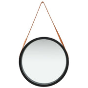 Specchio da Parete con Cinghia-Specchio a Muro-Specchio Decorativo 50 cm Nero