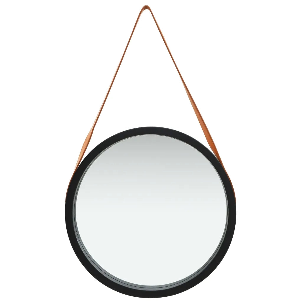 Specchio da Parete con Cinghia-Specchio a Muro-Specchio Decorativo 50 cm Nero