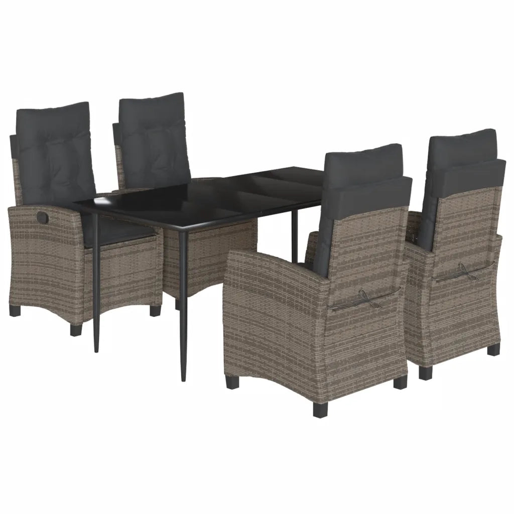 Set da Pranzo da Giardino 5 pz con Cuscini in Polyrattan Grigio