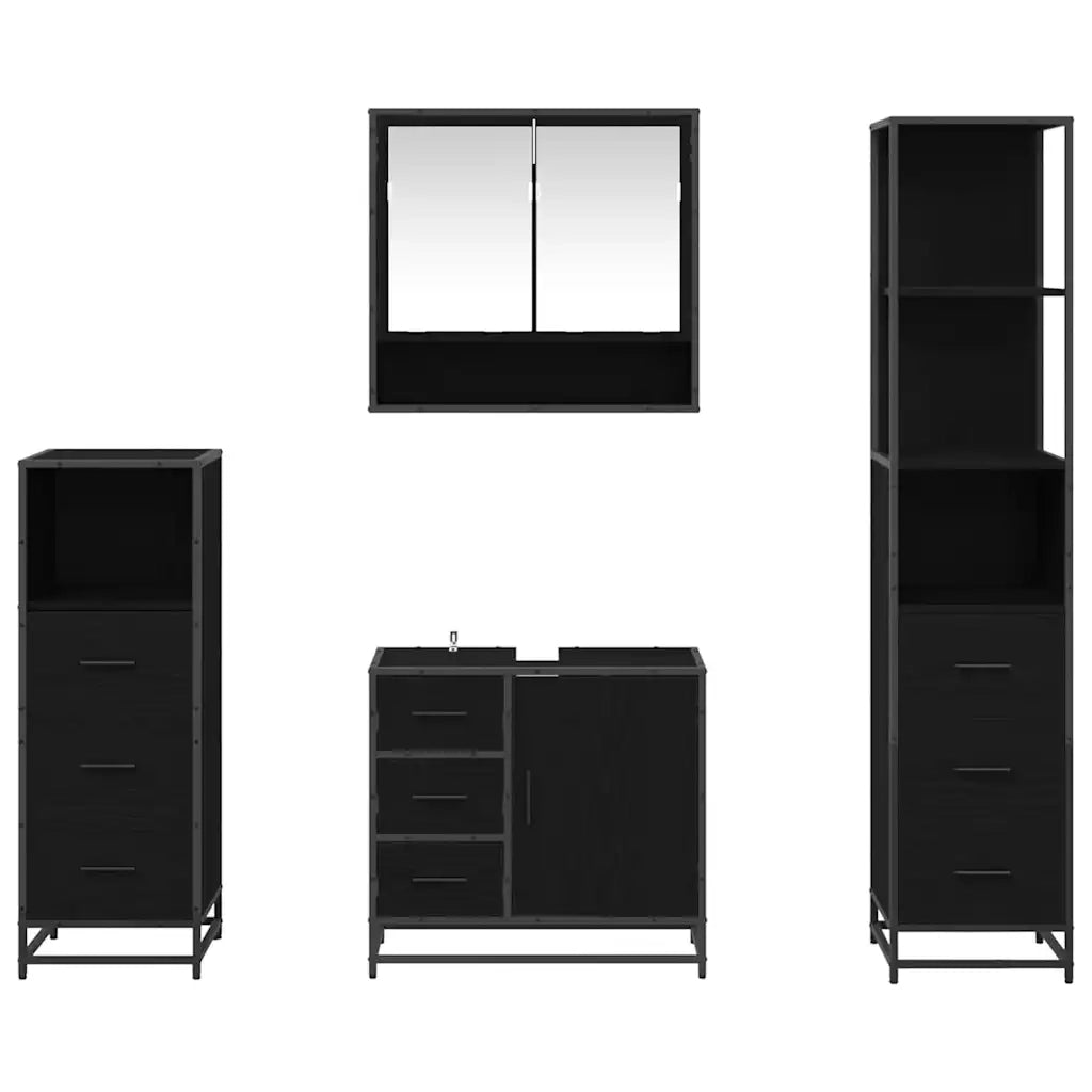 Set di mobili per il bagno 4 pcs Rovere Nero Legno multistrato