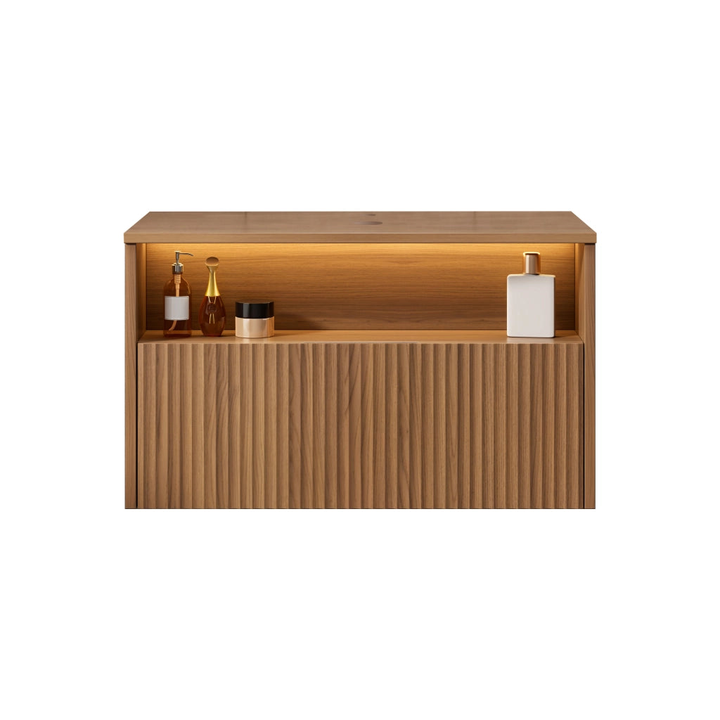 Mobile da bagno con cassetto in compensato finitura rovere marrone