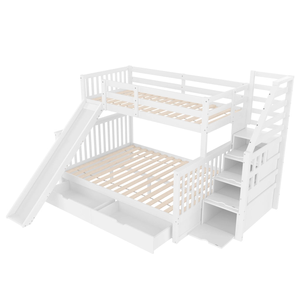 Letto a castello 90x200/140x200 con scivolo, bianco antico