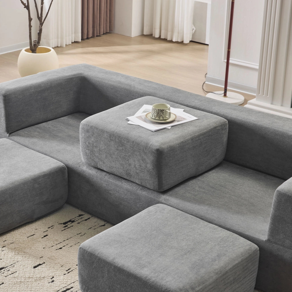 Divano letto modulare da pavimento - trasformabile e sfoderabile - in chenille - grigio