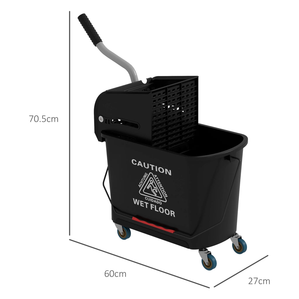 Carrello lavapavimenti ULEVR 20 L con strizzatore, doppio scomparto e 4 ruote, nero