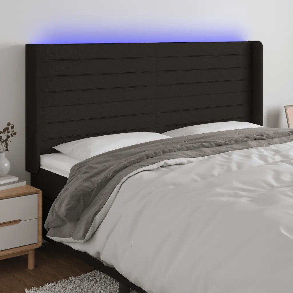 Testiera a LED-Testata con LED Nera 183x16x118/128 cm in Tessuto 174780