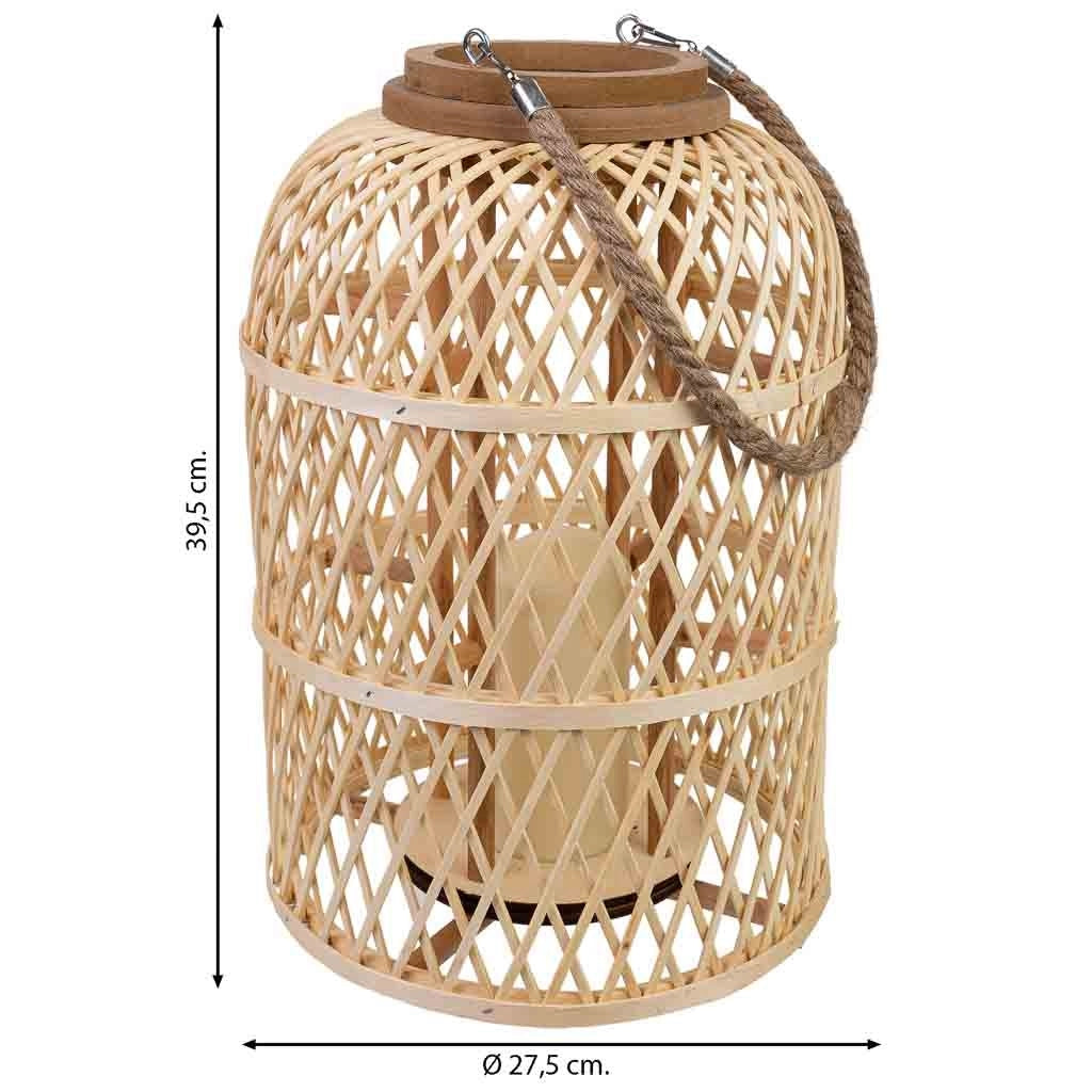 Lanterna in bambù e legno con manico in corda e candela a batteria D27,5x39,5h cm