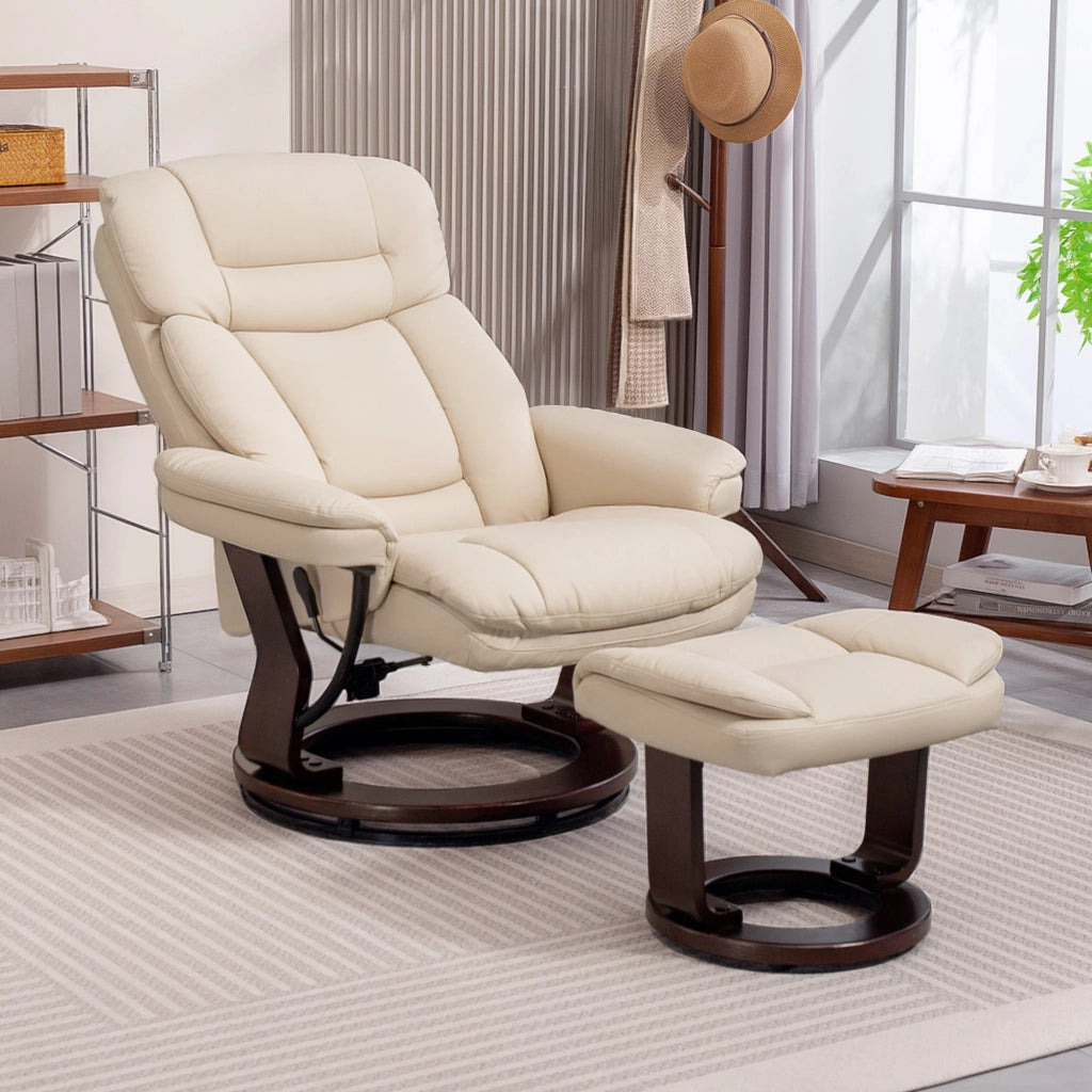Poltrona relax girevole con poggiapiedi ¨C Xylo ¨C similpelle crema reclinabile imbottita 86x83x107cm