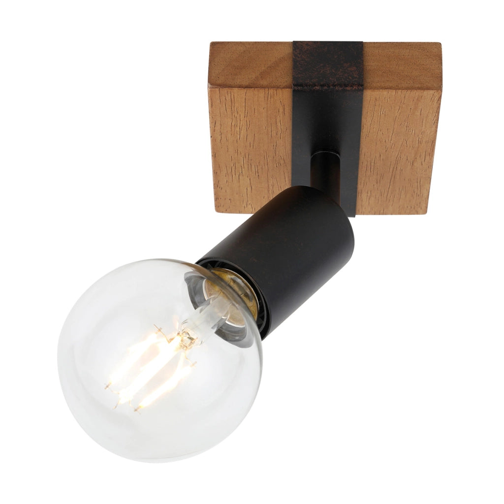Faretto soffitto nero/legno orientabile 1 luce E27 Molini Italux